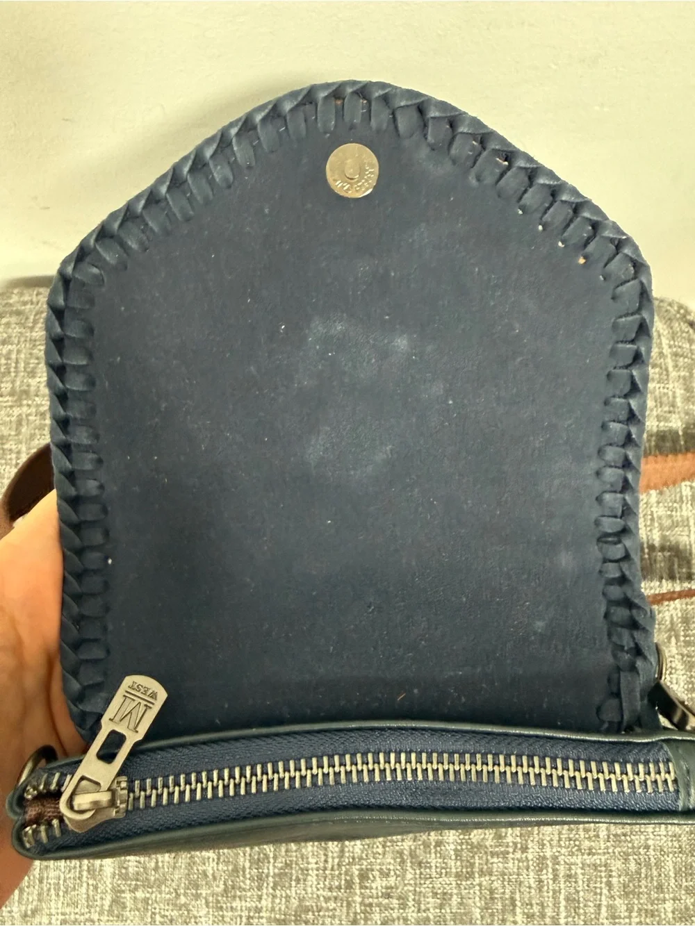 Montana West Navy Blue Genuine Leather Hand Tooled Mandala Fringe Crossbody Bag